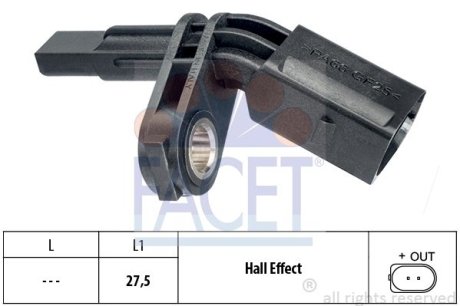 Датчик ABS перед./зад. T5 03- /Caddy 03- перед. Л. FACET 21.0007