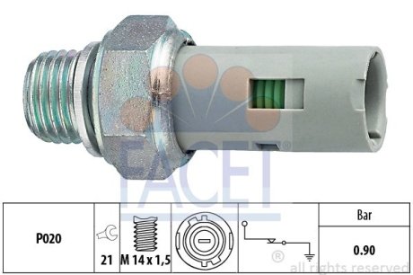 Датчик давления масла (0,9bar/1 конт./черный) KANGOO 1.1-2.5D 97- (7.0153) FACET 70153