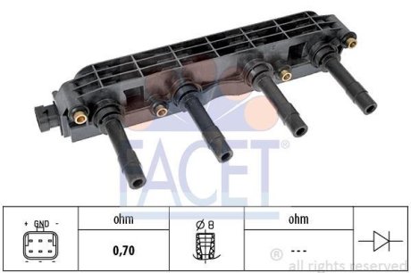 Котушка запалювання Astra G/Combo/Vectra B/C /Zafira A 1.6 95- (9.6299) FACET 96299