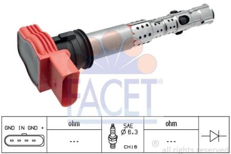 Котушка запалювання Audi A4/A5/A6/A7/A8/Q5/Q7 / VW Touareg 2.0-5.2 i/FSI/TFSI 02-> (9.6327) FACET 96327