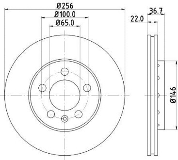 Гальмівний диск перед. Golf 97-06/Bora 99-05/Octavia 97-10 (256x22) HELLA 8DD355105-361