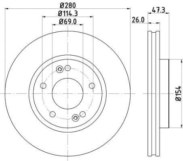 Гальмівний диск перед. Ceed/Carens III/Magentis/Sportage/Tucson 04- (280x26) HELLA 8DD355120-141