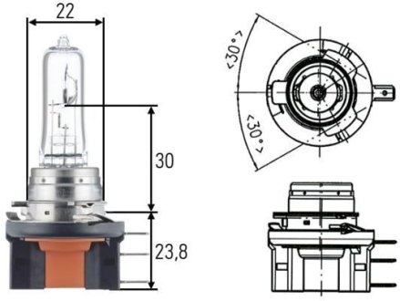 Лампа накаливания, H15, 55/15W 12V HELLA 8GJ168119001