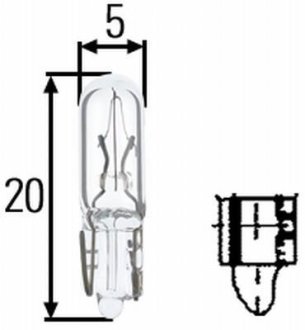 Лампа накаливания, W1,2W 24V 1,2W W 2 x 4,6d HELLA 8GP002095241