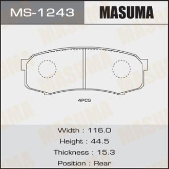 Колодки гальмівні задні Lexus GX 460 (09-)/ Mitsubishi Pajero (06-)/ Toyota Land Cruiser Prado (05-) (MS-1243) MASUMA MS1243 (фото 1)