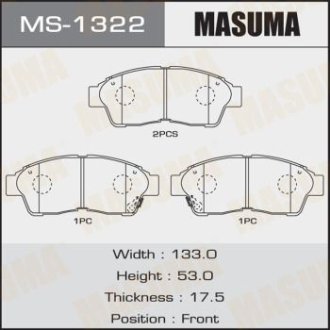 Колодки гальмівні передні Toyota Camry (-00), RAV 4 (-00) (MS-1322) MASUMA MS1322