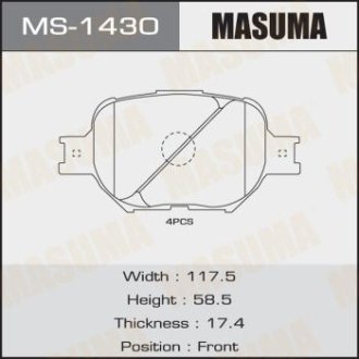 Колодки гальмівні передні Toyota Corolla (14-) (MS-1430) MASUMA MS1430