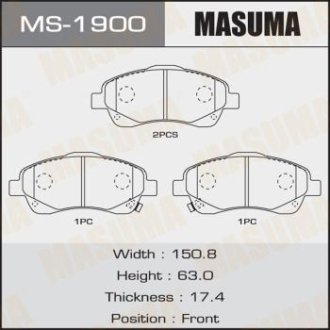 Колодки гальмівні передні Toyota Avensis (03-08) (MS-1900) MASUMA MS1900