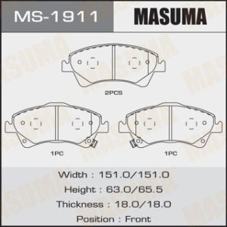 Колодки гальмівні передні Toyota Auris (06-15), Avensis (08-), Corolla (06-10) (MS-1911) MASUMA MS1911