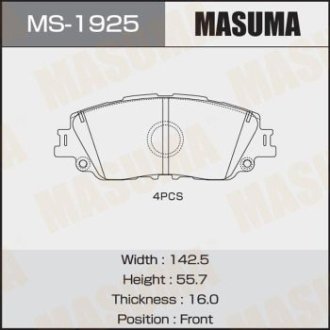 Колодки гальмівні передні Toyota CH-R (19-), Camry (17-), RAV 4 (19-) (MS-1925) MASUMA MS1925