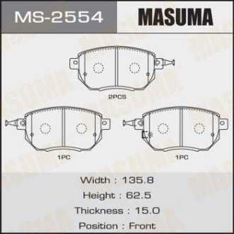 Колодки гальмівні передні Nissan Murano, Qashqai 2.5, 3.5 (07-) (MS-2554) MASUMA MS2554