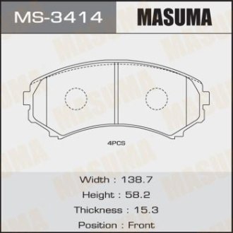 Колодки гальмівні передні Mitsubishi Pajero (00-) (MS-3414) MASUMA MS3414