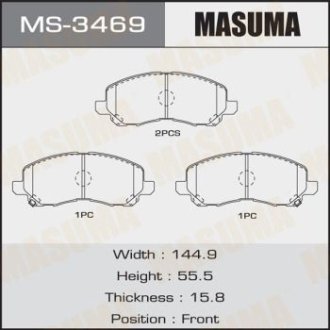 Колодки тормозные передн Mitsubishi ASX (10-), Grandis (03-09), Lancer (07-15), Outlander (08-) (MS-3469) MASUMA MS3469