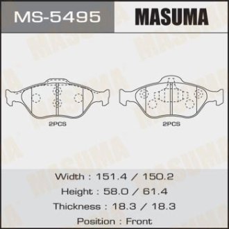 Колодки гальмівні передніTOYOTA YARIS (10-16), MAZDA 2 (07-15), FORD FIESTA VI (09-14) (MS-5495) MASUMA MS5495