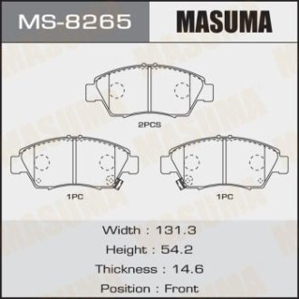 Колодки тормозные передн HONDA CIVIC IX (FB, FG) 1.8 (FB2) (12-17), HONDA CR-Z (10-15), SUZUKI SX4 (MS-8265) MASUMA MS8265