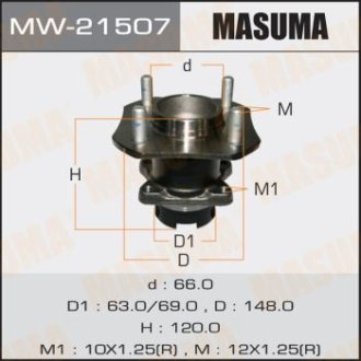 Ступиця колеса заднього в зборі з підшипником Nissan Tida (07-) (с ABS) (MW-21507) MASUMA MW21507