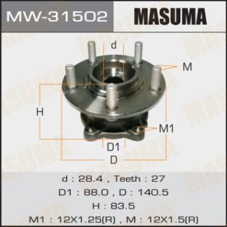 Ступиця колеса заднього в зборі з підшипником Mitsubishi Outlander (06-12) 4WD (с ABS) (MW-31502) MASUMA MW31502