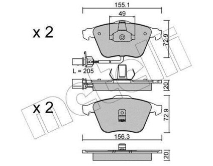 Комплект гальмівних колодок (дискових) Metelli 22-0549-0