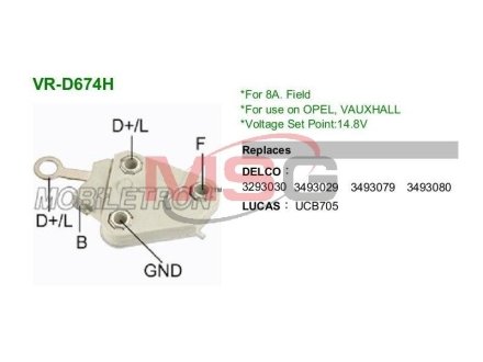 Регулятор напруги генератора MOBILETRON VRD674H
