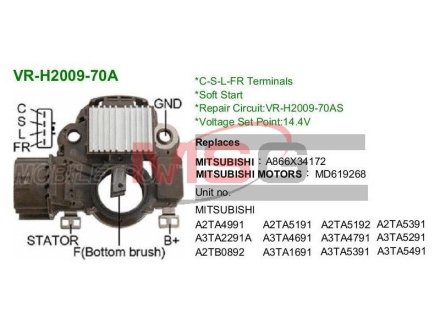 Регулятор напряжения генератора MOBILETRON VRH200970A