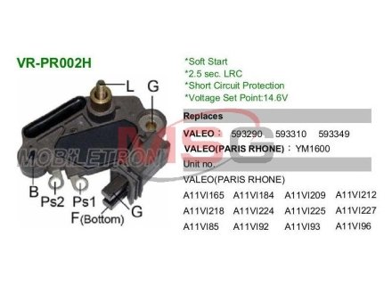 Регулятор напряжения генератора MOBILETRON VRPR002H