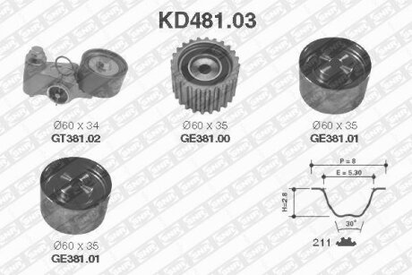 Комплект ГРМ (ремінь + ролик) SNR NTN KD48103