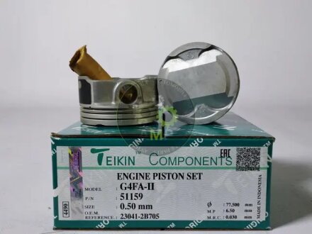 Поршень ДВЗ 0.5 (4шт.+пальці)) Hyundai Solaris (14-), KIA Rio (11-) (G4FA-II) 1.4 DOHC MPI (51159-050) TEIKIN 51159050