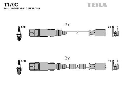 Провід високовольтні, комплект Smart Fortwo 0.7 (04-07),Smart Fortwo cabrio 0.7 (04-07) BLATNA TESLA T170C