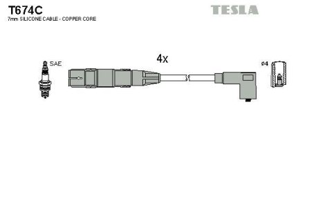 Провід високовольтні, комплект Skoda Octavia 1.6 (97-07),Skoda Octavia combi 1.6 (98-07) BLATNA TESLA T674C