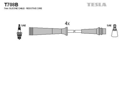 Комплект кабелів запалювання TESLA T708B