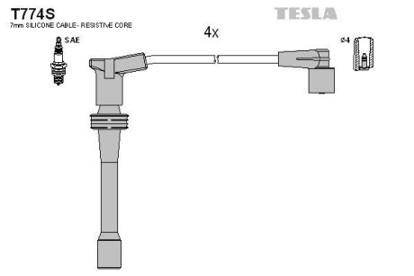 Провід свічковий 2110-2112 інж (1,5 16кл) (силікон)) TESLA T774S