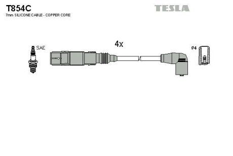 Провід високовольтні, комплект Vw Caddy iii 1.6 (04-15),Vw Caddy iii 1.6 (11-15) BLATNA TESLA T854C