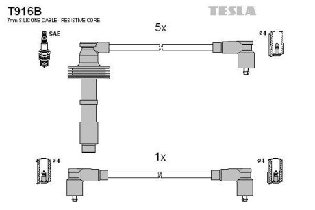 Комплект кабелей зажигания TESLA T916B