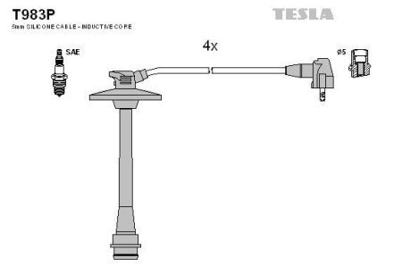 Провода высоковольтные, комплект Toyota Rav 4 i 2.0 (94-00),Toyota Rav 4 i cabrio 2.0 (97-00) BLATNA TESLA T983P