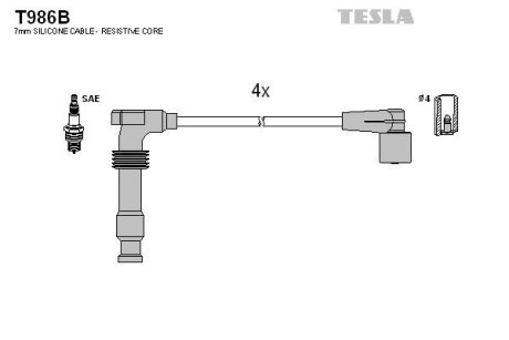 Провода свечные Лачетти 1,8 (силикон) TESLA T986B