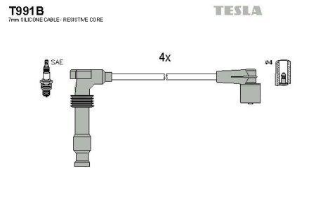 Провід високовольтні, комплект Opel Astra g 1.4 (98-05),Opel Zafira a 1.6 (99-05) BLATNA TESLA T991B