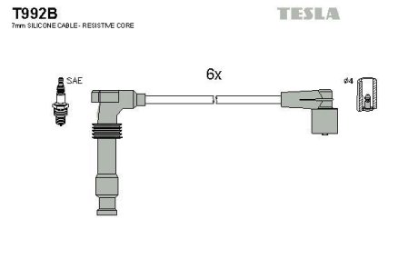 Провід високовольтні, комплект Opel Omega b 3.0 (94-01),Opel Omega b 2.5 (94-00) BLATNA TESLA T992B