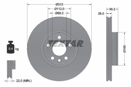 A_Диск тормозной FORD/SEAT/VW Galaxy/Alhambra/T4 "F D=313mm "90-10 TEXTAR 92109905