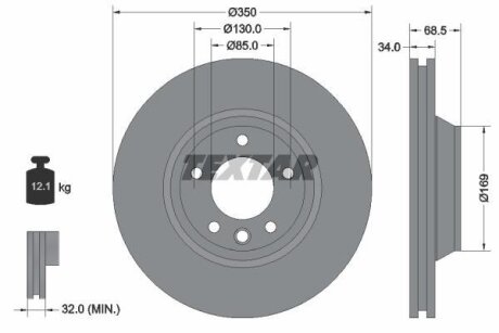 Диск гальмівний передн Лів AUDI Q7 PORSCHE CAYENNE, PANAMERA VW TOUAREG 2.0-6.0D 05.02- TEXTAR 92121700 (фото 1)