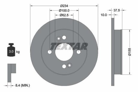 Диск гальмівний задн Лів/Прав KIA PICANTO I, PICANTO II, PICANTO III 1.0-1.2 04.04- TEXTAR 92147200 (фото 1)
