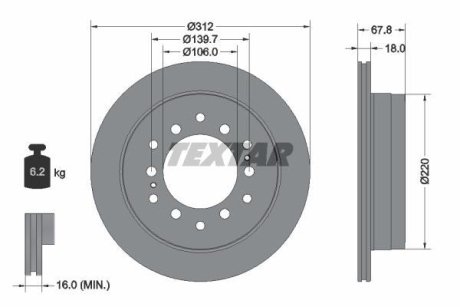 Диск тормозной TOYOTA Land Cruiser Prado "R D=312mm "88>> TEXTAR 92170103