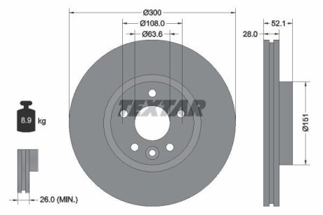 Диск гальмівний передн Лів/Прав VOLVO S60 II, S80 II, V60 I FORD MONDEO III 2.0D/2.4D 10.00-12.14 TEXTAR 92196903 (фото 1)