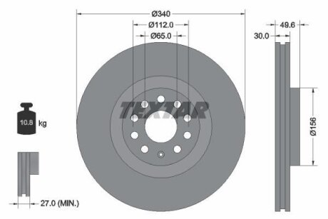Диск гальмівний передн Лів/Прав AUDI A3, Q2, Q3, TT CUPRA ATECA, FORMENTOR, LEON, LEON SPORTSTOURER SEAT LEON, LEON SC, LEON ST, LEON ST/KOMBI, LEON/HATCHBACK, TARRACO 1.0-3.6 12.01- TEXTAR 92229803