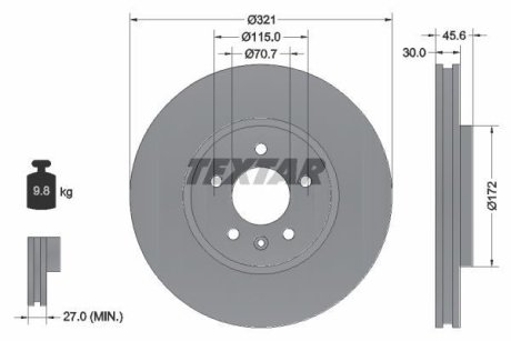 Диск тормозной OPEL Astra/Zafira "F D=321mm "09>> TEXTAR 92256803