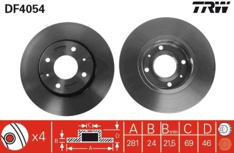 Диск тормозной (1 шт.).) MITSUBISHI - VOLVO Carisma/S40/V40 TRW DF4054