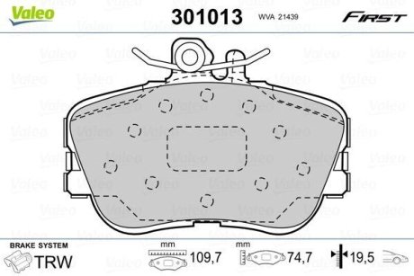 Тормозные колодки дисковые MERCEDES C-Class "1,8-2,8 "F "93-01 Valeo 301013