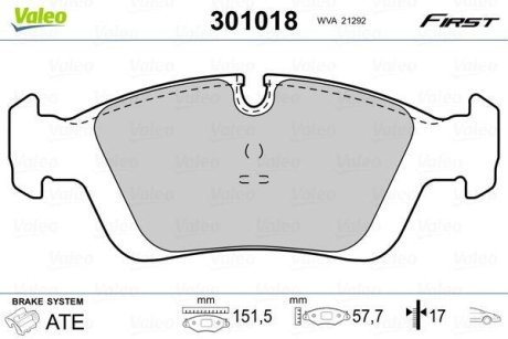 Гальмівні колодки дискові BMW 3/Z3/Z4 "1,6-3,0 "F "90-09 Valeo 301018