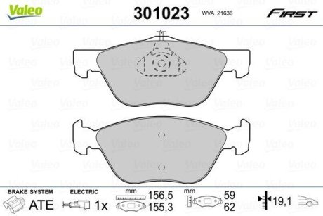 Тормозные колодки дисковые ALFA/FIAT 145-147/155/156/166/Bravo/Coupe/Marea "1,6-2,5 "F "95-10 Valeo 301023