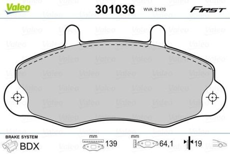 Тормозные колодки дисковые FORD Transit "2,0-2,5 "F "91-00 Valeo 301036