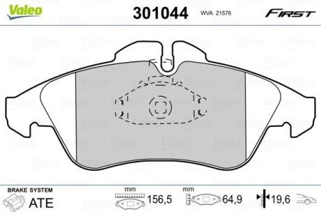 Гальмівні колодки дискові MB/VW Sprinter/V-Class/Vito/LT "2,0-2,9 "F "95-06 Valeo 301044